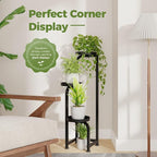Bamworld Tall Plant Stand Indoor Outdoor, Corner Metal Flower Pot Stands for Multiple Plants, 3 Tier Heavy Duty Plant Shelf for Patio Garden Balcony Living Room Bedroom