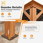MELLCOM 12'x16' Gazebo, Wood Looking Gazebo with Aluminum Frame and Single Galvanized Steel Roof, Outdoor Permanent Metal Pavilion with Curtains and Nettings for Deck, Backyard and Patio