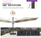 PURPLE LEAF 13' X 10' Rectangle Patio Umbrella Large Outdoor Aluminum Offset Umbrella with 360-degree Rotation Cantilever Umbrella with Base Included for Garden Deck Backyard Pool Beige