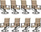 UDPATIO Patio Swivel Dining Chairs Set of 8, Outdoor Swivel Chairs High Back with All Weather Padded Textilene, Metal Rocking Frame for Lawn Garden Backyard, Brown