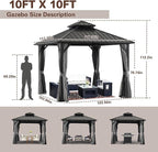 Endark 10x10FT Hardtop Gazebo with Double Roof, Aluminum Frame Outdoor Pavilion with Netting and Curtains for Patio, Backyard, Lawn