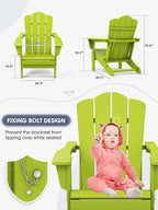 KINGYES Folding Adirondack Chair, HDPE All-Weather Patio Chairs, Wooden Textured Lawn Chair for Poolside, Backyard, Deck, Fire Pit, Apple