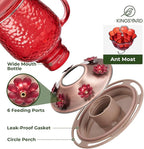Kingsyard Glass Hummingbird Feeders for Outdoors, 16 Oz Wild Bird Feeder 6 Feeding Ports & Ant Moat Included, Hanging Bird Nectar Feeder Garden Red Décor Gifts for Mom, Red