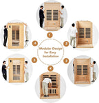 Garvee 2025 Upgrade 1 to 2 Person Sauna, 6 Heating Plate Infrared Physical Therapy Wooden Dry Steam Sauna, Low EMF, MP3 Auxiliary Connection, Dual Controls Inside and Outside Fits, Home Spa Day Use
