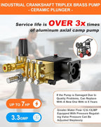 3600 PSI Gas Pressure Washer, One-Button Start 212cc 7HP Engine 3.3GPM, Includes Hose Reel，50 FT 3/8 inch Hose，5 Quick Connect Nozzles，Spray Gun and Wand