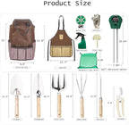 14 PCS Garden Tool Set with Soil Moisture Meter, Stainless Stell Heavy Duty Gardening Hand Tools with Wood Handle, Tote Bag, Repotting Mat, Gardening Tool Set Ideal Gift for Women and Men