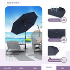 Midtown Umbrellas Sunbrella Umbrella 8 Feet Outdoor Umbrella With Sunbrella Canvas Navy Acrylic Fabric - Auto-Tilt Aluminum Frame Patio Umbrella For Backyard, Deck, Garden, Pool - Black Pole