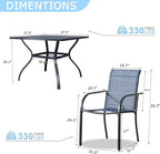 5 Pieces Sqaure Dining Table Set for 4, Patio Dining Set Includes 4 Blue Stackable Patio Chairs and 1 Black Mesh Square Table, Patio Furniture Sets with Sling Support for Outside, Garden