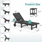 Outdoor Chaise Lounge Chairs with Table, 2-Piece, 26.8” Super Wide Lounge Chair Outdoor, HDPS Pool Chairs with 5 Positions, Patio Lounge Chair with Wheels for Pool,Lawn,Backyard, Black