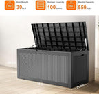 100 Gallon Deck Box,Resin Outdoor Storage Box with Lockable for Patio Furniture, Pool Accessories, Garden Tools Waterproof Outside Storage Box, Black Pattern