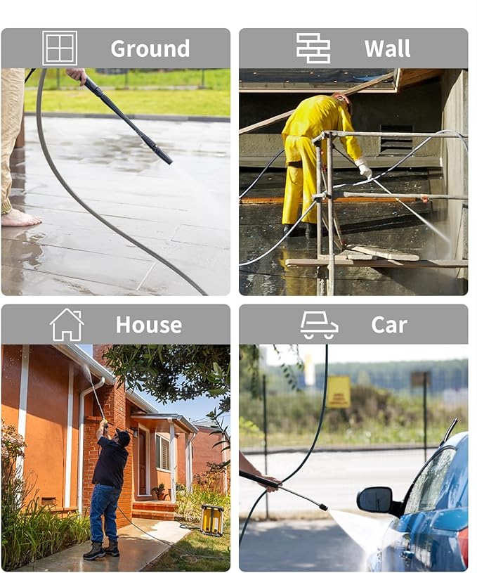 Pressure Washer Hose 200FT 3/8" for Cold and Hot Water 212°F, with Swivel Quick Connect, 4500PSI Kink Resistant Grade Steel Wire Braided, Power Washer Hose With 2pcs M22-14mm Adapter