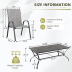 UDPATIO Patio Dining Set of 7, Outdoor Table and Chairs Set with Square Metal Table, 6 Stackable Patio Chairs with High Back, Outdoor Furniture for Deck Garden Backyard Lawn Poolside (Light Grey)