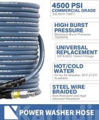 Pressure Washer Hose 100FT 3/8" for Cold and Hot Water 212°F, with Swivel Quick Connect, 4500PSI Kink Resistant Grade Steel Wire Braided, Power Washer Hose With 2pcs M22-14mm Adapter