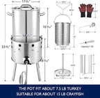 ARC 32QT Stainless Steel Turkey Fryer Kit With Burner, Seafood Boil Pot And Burner With Basket,Crawfish Boil Tamale Steamer Crab Boil Pot With Injector Thermometer, High Temperature Resistant Gloves