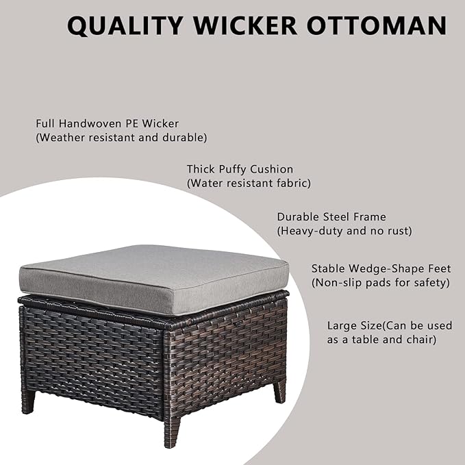 Rilyson 6 Piece Outdoor Patio Furniture Set - Rattan Wicker Patio Conversation Sets with 2 Swivel Rocker Chairs,2 Ottomans,1 Loveseat and 1 Coffee Table for Outside Porch Deck Backyard(Brown/Grey)