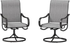 MFSTUDIO Outdoor Swivel Patio Dining Chairs Set of 2, High Back Breathable Textilene Patio Chairs for Balcony, Backyard, Deck, Garden (Light Grey Fabric, Black Frame)