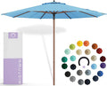 Midtown Umbrellas The Wooden 8 Feet Patio Umbrella With Sunbrella Capri Acrylic Fabric - Aluminum Frame Market Umbrella For Backyard, Deck, Garden, Pool - Wooden Pole