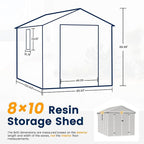 DPATIO Resin Storage Shed 8 x 10 FT, Outdoor Garden Sheds with Floor Plastic Patio Outdoor Storage with Lockable Door for Bike, Garbage Sandstone