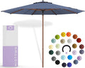 Midtown Umbrellas The Wooden 8 Feet Patio Umbrella With Terylast Light Navy Polyester Fabric - Aluminum Frame Market Umbrella For Backyard, Deck, Garden, Pool - Wooden Pole