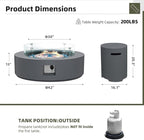 UPHA 42-inch Outdoor Propane Gas Fire Pit Table 50000 BTU Concrete Rectangle FirePit for Outside Patio with Propane Tank Cover, Wind Guad, Blue Glass Rocks, Rain Cover, Grey