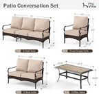 PHI VILLA Outdoor Modern Patio Furniture Set, Upgraded Wicker&Metal Patio Furniture Conversation Set with Waterproof Thick Cushions for Porch, Poolside, Deck, and Yard (5 Pieces,Beige)