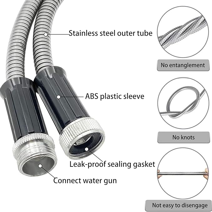 75ft Metal Garden Hose Stainless Steel Heavy Duty Water Hose With 2 Nozzles, No Tangle and Kink, Lightweight & Flexible, Tough and Pet Proof, Metal Garden Hose for Yard, RV, Garden, Outdoor