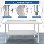 HARDURA Stainless Steel Prep & Work Table 30 x 60 Inches NSF Heavy Duty Commercial with Undershelf and Backsplash, Galvanized Legs for Commercial Food Prep