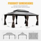 Domi 14' X 20' Hardtop Gazebo Large Outdoor Metal Gazebo with Galvanized Steel Double Roof Canopy, Aluminum Frame, Curtains and Netting for Patio, Deck, Garden, Brown