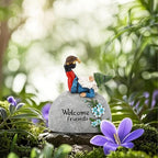 TZSSP Outdoor Garden Gnome Statue Statuary Welcome Stone for Patio,Lawn,Garden Decoration,Blue