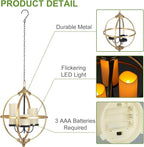 SUNNYPARK Battery Operated Outdoor Candle Chandelier - Gold and Black Metal Globe Hanging Pendant Light with 3 Flameless Candles, 12.6" Waterproof Lights for Gazebo, Pergola, Garden, Porch & Backyard