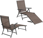 MFSTUDIO 2 Piece Outdoor Folding Patio Chaise Lounge Chairs, Set of 2 Outdoor Textiline Recliner Chairs Patio Lounge with 7 Position Adjustable for Beach, Backyard, Poolside, Lawn(Brown)