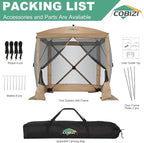 COBIZI 6x6 Pop up Gazebo Tent, Ez up Waterproof Screen Tent Screen House, Portable Outdoor Canopy Sun Shelter with Carry Bag & Ground Stakes for Camping, Garden and Picnics, Khaki(Upgraded 2.0)