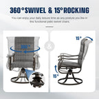 UDPATIO Patio Swivel Dining Chairs Set of 2, Outdoor Dining Chairs High Back with Padded All Weather Breathable Textilene, Metal Rocking Frame for Lawn Garden Backyard, Dark Grey