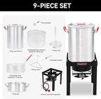 Creole Feast TFP1030 30 Qt. Turkey Fryer and 10 Qt. Fish Fryer Kit with 50,000 BTUs Propane Burner, Outdoor Deep Fryer & Seafood Boiler Steamer for Outdoor Cooking, Silver & Black