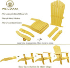 Psilvam Adirondack Chair, Oversized Poly Lumber Fire Pit Chair with Cup Holder, 350Lbs Support Patio Chairs for Garden, Weather Resistant Adirondack Chair Looks Like Real Wood (4, Yellow)