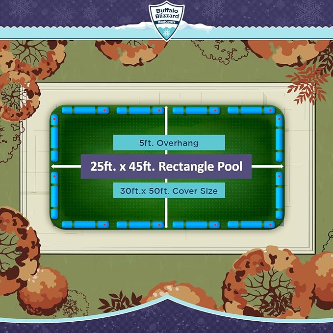 Buffalo Blizzard Ripstopper 25 ft x 45 ft Rectangular Winter Pool Cover | Green Heavy Duty Cover for Inground & Above Ground Swimming Pools | Cold & UV Resistant | Shields from Seasonal Debris