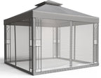 COOS BAY 10x10 Outdoor Patio Gazebo with Netting and Corner Shelves, Two-Tier Soft Top Canopy for Backyard, Lawn, Deck and Garden, Gray