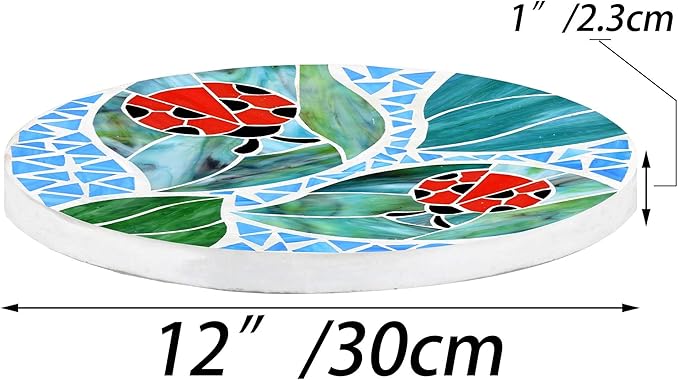 Bieye MSS001 Tiffany Style Stained Glass Mosaic Decorative Stepping Stone for Garden Decor (12" Round, Ladybug)