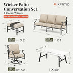 Patio Furniture Set 6 pcs, Outdoor Patio Furniture, 3-Seat Sofa, 2 Swivel Chairs, 2 Ottomans, Coffee Table and 5.75" Extra Thick Cushion, Patio Conversation Set,Beige