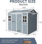 6x8ft Resin Outdoor Storage Shed with Floor, Two Windows & Lockable Door – Durable Weather-Shed for Backyard, Patio, Garage (Grey) (1 Doors)