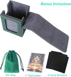 AFIING MTG Deck Box for Commander Display,Card Deck Box Fits 100 Double Sleeved Cards, Magic Commander TCG Card Storage case with 2 Dividers,Dice Bag and 1 Toploader(Green/Grey)