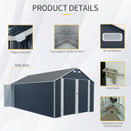 12x20 FT Outdoor Storage Shed,Metal Shed W/ 2 Lockable Hinged Doors & 4 Air Vents,Weatherproof Garden Garage Shelter W/Sloped Roof,for Backyard,Lawn,Car,Black