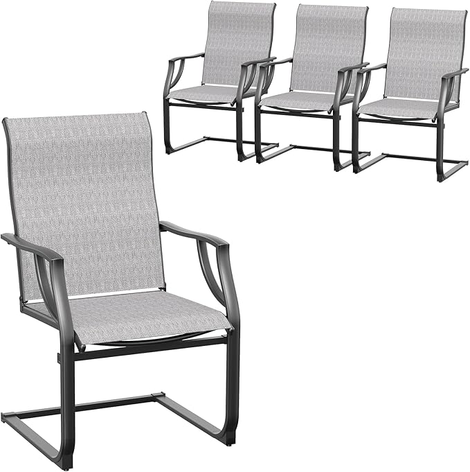 Amopatio Patio Chairs Set of 4, Outdoor Porch Chairs for All Weather, Breathable Garden Outdoor Dining Chairs for Backyard Deck, Grey & White
