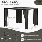 Gazebo Universal Replacement Privacy Curtain,12'×12' Gazebo Outdoor Waterproof Curtains, 4-Panels Sidewall Curtains with Double Zipper for Patio Canopy, Garden and Backyard (Curtain Only)