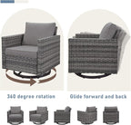 Outdoor Rocker Chairs - Patio Swivel Chair Set, Two Wicker Chairs with One Side Table, Grey