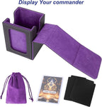 AFIING MTG Deck Box for Commander Display,Card Deck Box Fits 100 Double Sleeved Cards, Magic Commander TCG Card Storage Box with 2 Dividers,Drawstring Bag and 1 Toploader(Black/Purple)