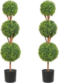 VEVOR Artificial Boxwood Topiary Tree, 48 inch Tall (2 Pieces), Triple Ball-Shaped Faux Topiary Tree, Green Faux Plant with Replaceable Leaves & Pot for Decorative Indoor/Outdoor/Home/Office