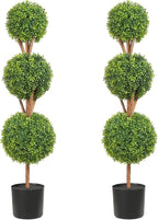 VEVOR Artificial Boxwood Topiary Tree, 48 inch Tall (2 Pieces), Triple Ball-Shaped Faux Topiary Tree, Green Faux Plant with Replaceable Leaves & Pot for Decorative Indoor/Outdoor/Home/Office