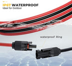 BougeRV 6 Feet 10AWG Solar Extension Cable with Solar Connector on Both End with Extra Pair of Connectors Solar Panel Adaptor Kit Tool (6FT Red + 6FT Black)