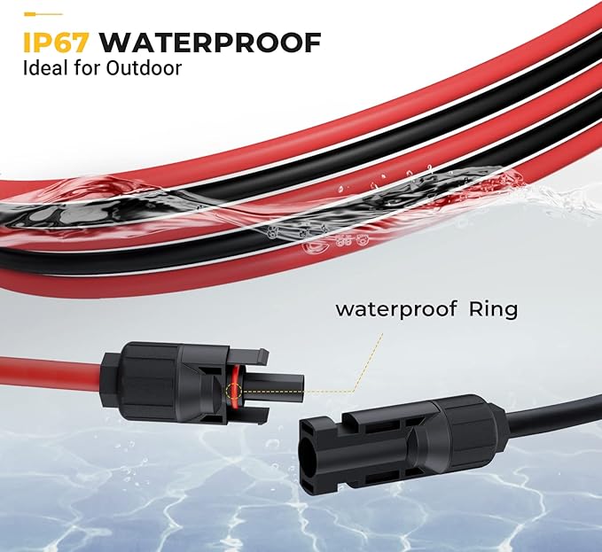 BougeRV 6 Feet 10AWG Solar Extension Cable with Solar Connector on Both End with Extra Pair of Connectors Solar Panel Adaptor Kit Tool (6FT Red + 6FT Black)